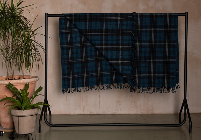 Wool Tartan Blanket - 60'' x 70'' - Ramsay Blue