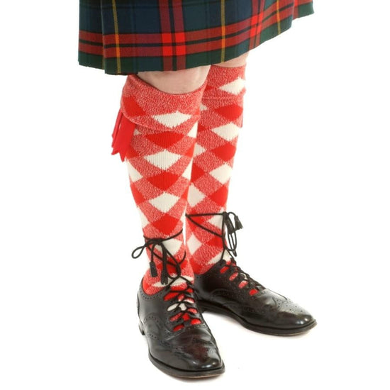 Premium Merino Wool Regimental Diced Kilt Hose - Red & White