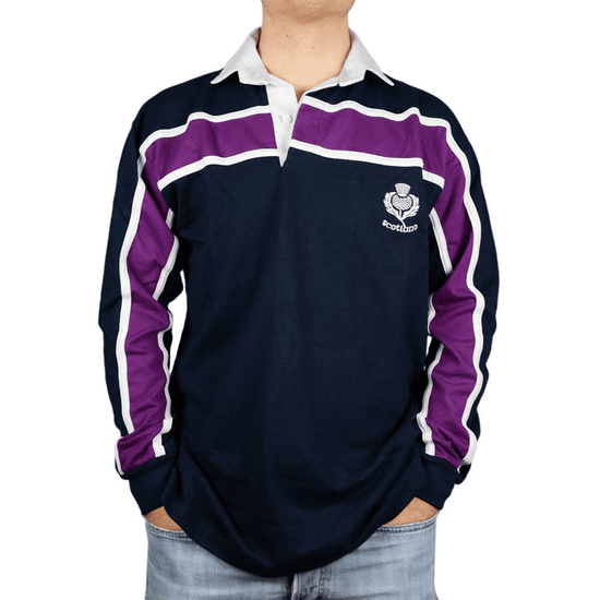 Men's Rugby Shirt - Navy Purple Stripe - Long Sleeve