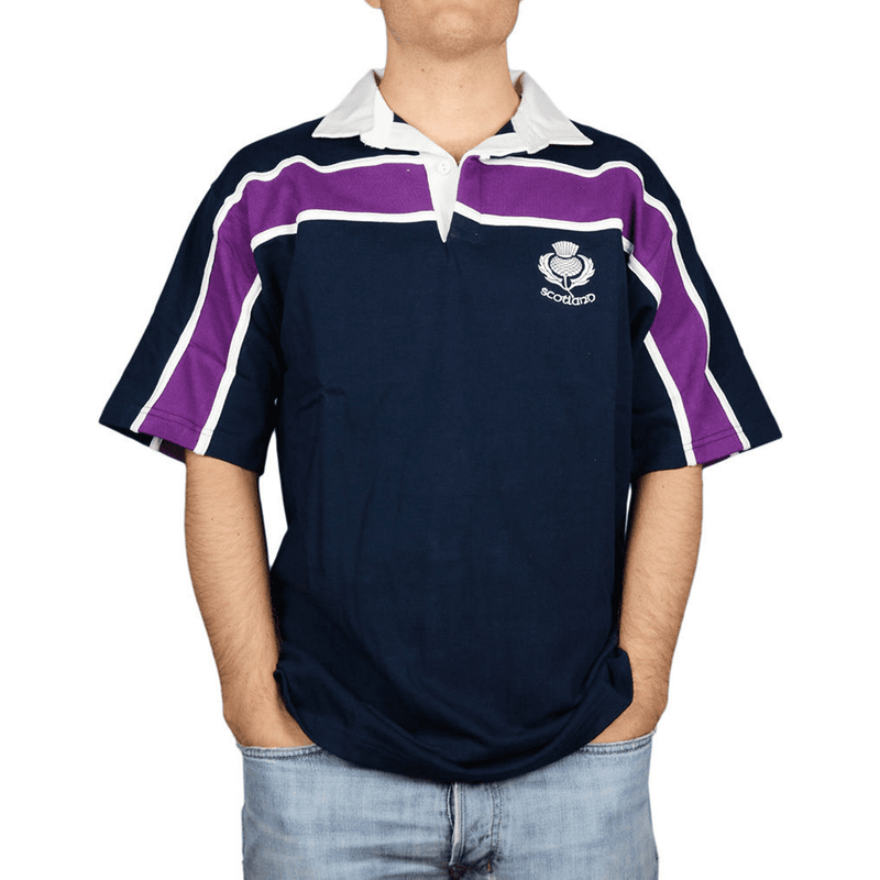 Men's Rugby Shirt - Navy Purple Stripe - Short Sleeve