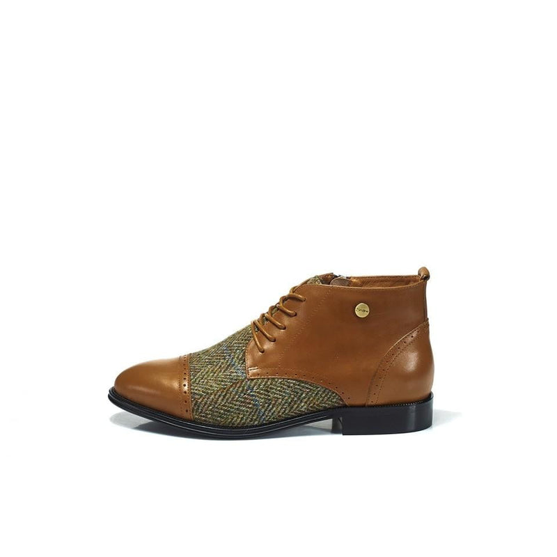 Women's Harris Tweed Flat Ankle Boot by Snow Paw - Chestnut