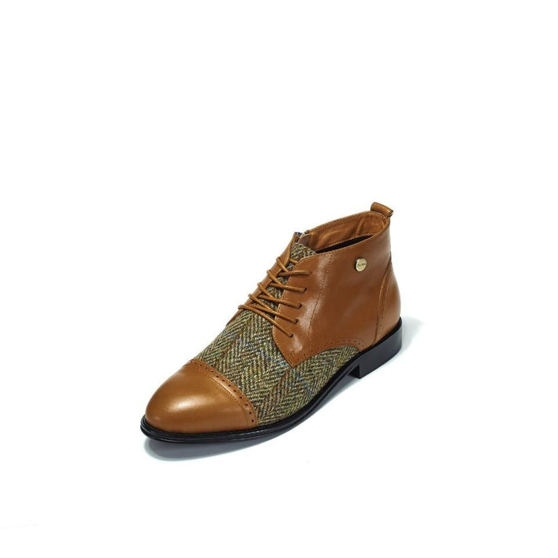 Women's Harris Tweed Flat Ankle Boot by Snow Paw - Chestnut