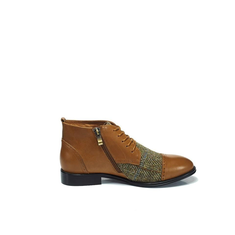 Women's Harris Tweed Flat Ankle Boot by Snow Paw - Chestnut