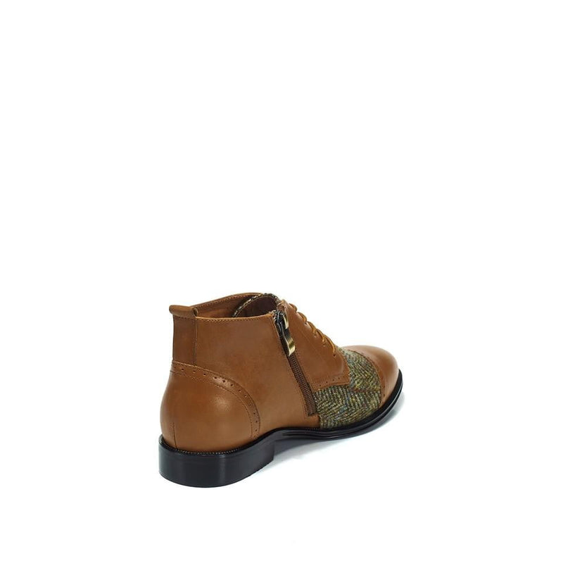 Women's Harris Tweed Flat Ankle Boot by Snow Paw - Chestnut