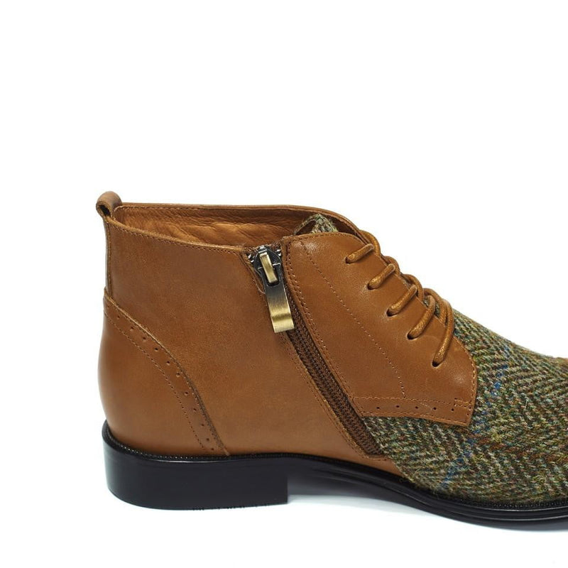 Women's Harris Tweed Flat Ankle Boot by Snow Paw - Chestnut