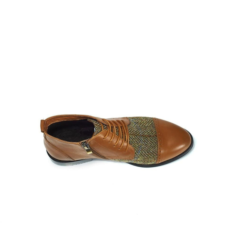 Women's Harris Tweed Flat Ankle Boot by Snow Paw - Chestnut