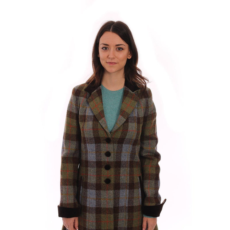 Women's Harris Tweed Coat - Tara - Green/Blue Check