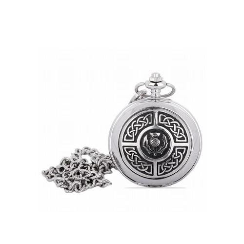 Quartz Pocket Watch - Celtic Knots Around Thistle Crest